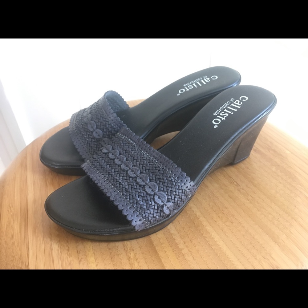 Dark Blue Mule Wedge Slides (New!)